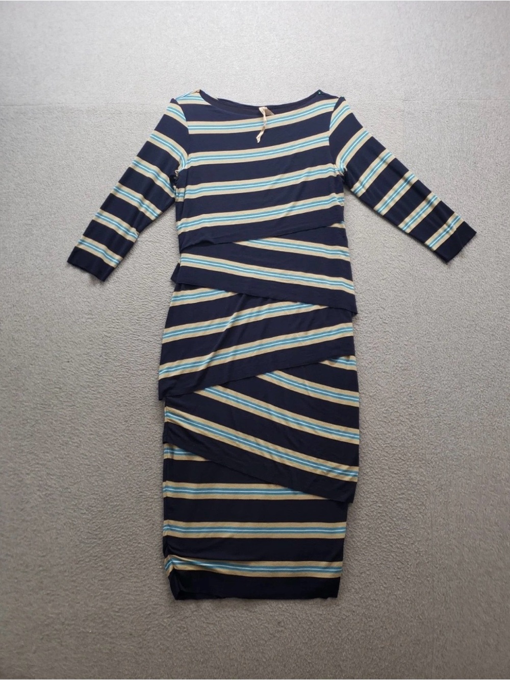 Bailey44 Medium Striped Navy Tan Light Blue Women's Midi Dress